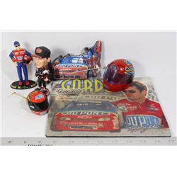 BOX WITH NASCAR COLLECTIBLE MERCHANDISE