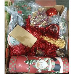 BOX W/ CHRISTMAS ITEMS INCL. FOLIAGE