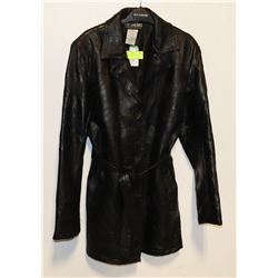 NEW LADIES BLACK LEATHER CAR COAT - LARGE