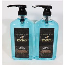 TWO BOTTLES OF WOODY'S MEGA FIRM HAIR GEL