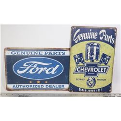FORD AND CHEV METAL SIGNS-LOT OF 2