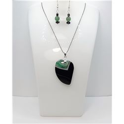 4)  GREEN, BLACK AND WHITE FREE FORM HEART