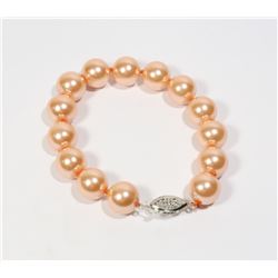 #34-ORANGE SEA SHELL PEARL BRACELET 12mm/7.5"