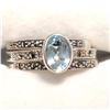 Image 1 : SILVER BLUE TOPAZ ONYX MARCASITE SET (~SIZE 7)