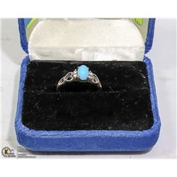 STERLING SILVER TURQUOISE AND CRYSTAL RING-SIZE 7