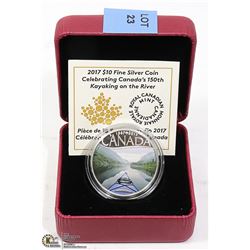 2017 SILVER KAYAKING CANADA $10 COIN