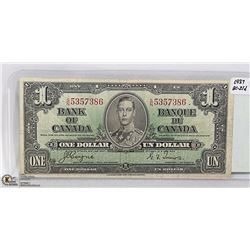 1937 CANADIAN $1 DOLLAR BILL