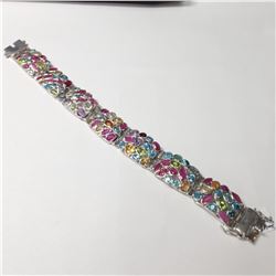 4) STERLING SILVER NATURAL COLOURED STONE BRACELET