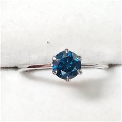 42) 10K WHITE GOLD BLUE DIAMOND RING SIZE 6.5