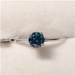 13) 14K WHITE GOLD BLUE DIAMOND RING SIZE 7