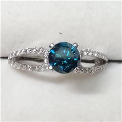 40) 10KT WHITE GOLD BLUE DIAMOND RING.SIZE 6.5