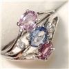 Image 2 : 39) 10K WHITE GOLD PINK & BLUE SAPPHIRE DIAMOND