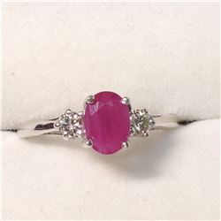 7) 10K WHITE GOLD RUBY AND DIAMOND RING SZ 6.5