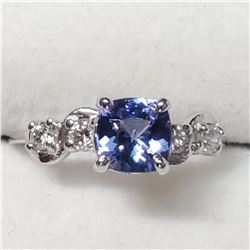 20) 10KT WHITE GOLD TANZANITE & DIAMOND RING SZ 6