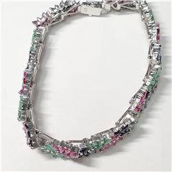 43) STERLING SILVER EMERALD RUBY SAPPHIRE BRACELET