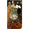 Image 1 : BLOWN GLASS FLOWERS IN DECORATIVE VASE/STAND