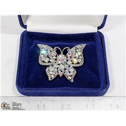 OPALESCENT RHINESTONE BUTTERFLY BROOCH