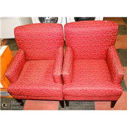 LOT OF 2 RED FABRIC ARMCHAIRS