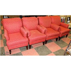 LOT OF 4 RED FABRIC ARMCHAIRS
