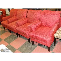 LOT OF 4 RED FABRIC ARMCHAIRS