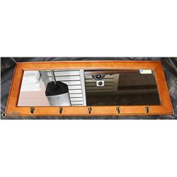 WOOD FRAMED MIRROR 14" X 36" WITH HOOKS