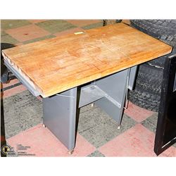 PORTABLE METAL DESK CART WITH WOODEN BUTCHER