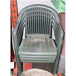LOT OF 4 STACKABLE GREEN PLASTIC CHAIRS