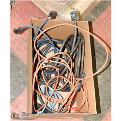 BOX OF EXTENSION CORDS INCLUDING 30FT HEAVY DUTY