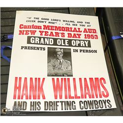 HANK WILLIAMS POSTER 24" X 27"