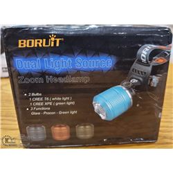 BORUIT DUAL LIGHT SOURCE ZOOM HEADLAMP NO BATTERY