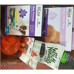 LARGE FLAT OF INTERACTIVE DOG TOYS AND TREATS