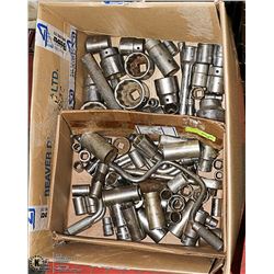 BOX OF ASSORTED SOCKET SET AND SOCKET WRENCH
