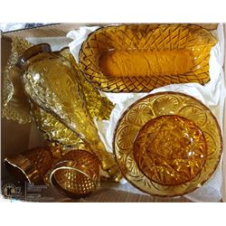 ESTATE VINTAGE AMBER GLASS DECOR INCLUDING