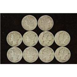 10 ASSORTED 1940'S MERCURY DIMES