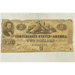 1862 CONFEDERATE STATES OF AMERICA $2 HAND SIGNED