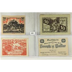 4 ASSORTED GERMAN NOTGELDS 2-10 & 2-20 HELLERS