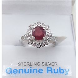 Sterling Silver Ruby & Cubic Zirconia Ring