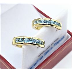 Yellow Gold Blue Topaz Hoop Earrings