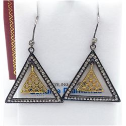 Yellow & Black Gold Plated Sterling Silver Diamond Earrings