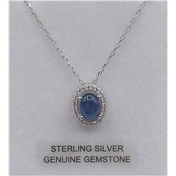 Sterling Silver Sapphire & Cubic Zirconia Pendant