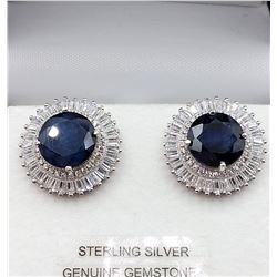 Sterling Silver Blue Sapphire & Cubic Zirconia Earrings