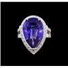Image 2 : GIA Cert 13.42 ctw Tanzanite and Diamond Ring - 14KT White Gold