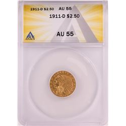 1911-D $2.5 Indian Head Quarter Eagle Gold Coin ANACS AU55