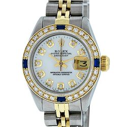 Rolex Ladies 2 Tone MOP Diamond & Sapphire Datejust Wristwatch
