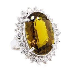 25.30 ctw Oval Mixed Golden Tourmaline And Round Brilliant Cut Diamond Ring - 14