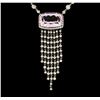 Image 2 : 15.20 ctw Kunzite and Diamond Necklace - 18KT White Gold