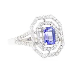 2.24 ctw Emerald Cut Step Tanzanite And Round Brilliant Cut Diamond Ring - 14KT