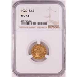 1929 $2.5 Indian Head Quarter Eagle Gold Coin NGC MS63