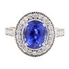 Image 2 : 5.17 ctw Oval Mixed Blue Sapphire And Round Brilliant Cut Diamond Ring - 18KT Wh