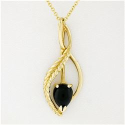 14kt Yellow Gold Pear Cabochon Black Onyx Open Pendant Necklace
